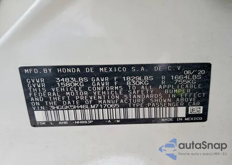 2020 Honda Fit Lx из США, поврежденный, VIN 3HGGK5H46LM717065